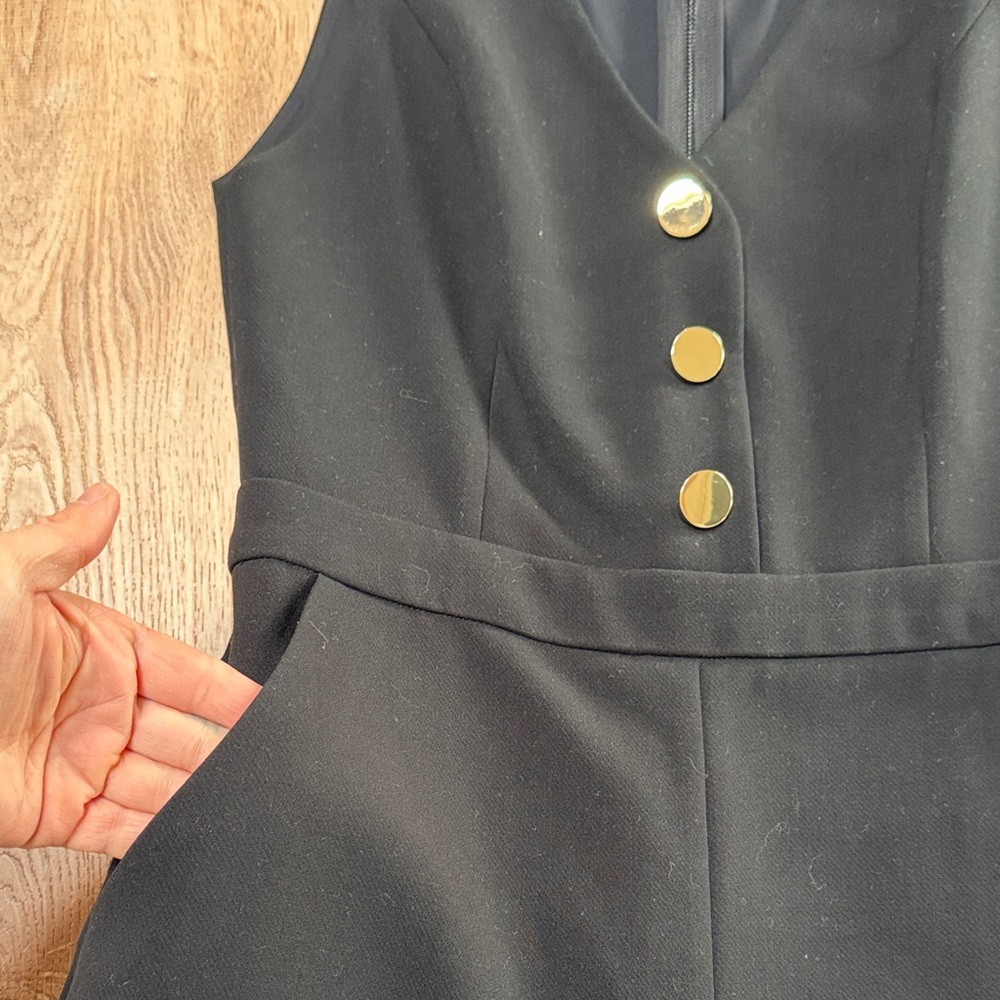 Alice & Olivia Black Sleeveless Romper with Gold Buttons - Picture 2 of 3